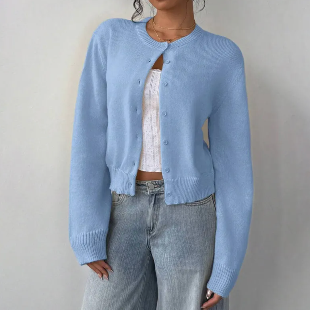 Soft Cropped Knit Cardigan with Round Neck — variant_front