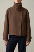 Jacket Women - Wool Blend Cropped Jacket with Buckle Collar — variant_front