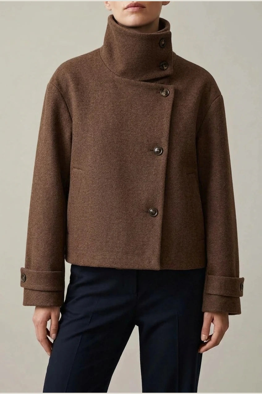 Jacket Women - Wool Blend Cropped Jacket with Buckle Collar — variant_front