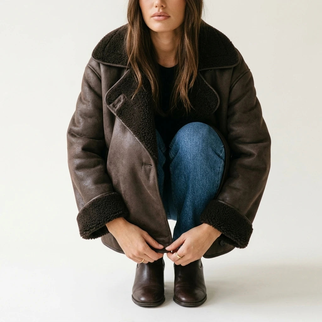Ava | Women's Oversized Shearling-Lined Double-Breasted Jacket — variant_front