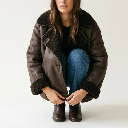 Ava | Women's Oversized Shearling-Lined Double-Breasted Jacket — variant_front