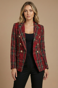 Classic Plaid Tweed Blazer with Double Breasted Gold Buttons — variant_front