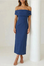 Scarlett | Women's Off-Shoulder Midi Cocktail Party Dress Cotton Blend — variant_front