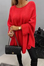Oversized Cable Knit Sweater with Wide Sleeves and Round Neck — variant_front
