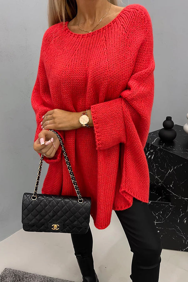 Oversized Cable Knit Sweater with Wide Sleeves and Round Neck — variant_front