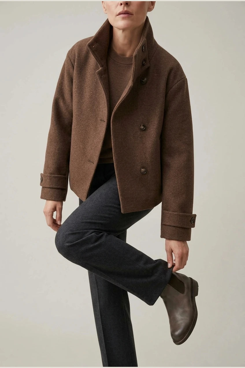 Jacket Women - Wool Blend Cropped Jacket with Buckle Collar — variant_front