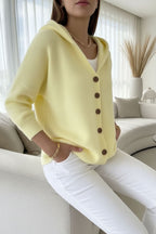 Relaxed Hooded Cardigan with Button Front and Ribbed Cuffs — variant_front