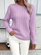 Chunky Cable Knit Sweater with Crew Neck and Ribbed Cuffs — variant_front