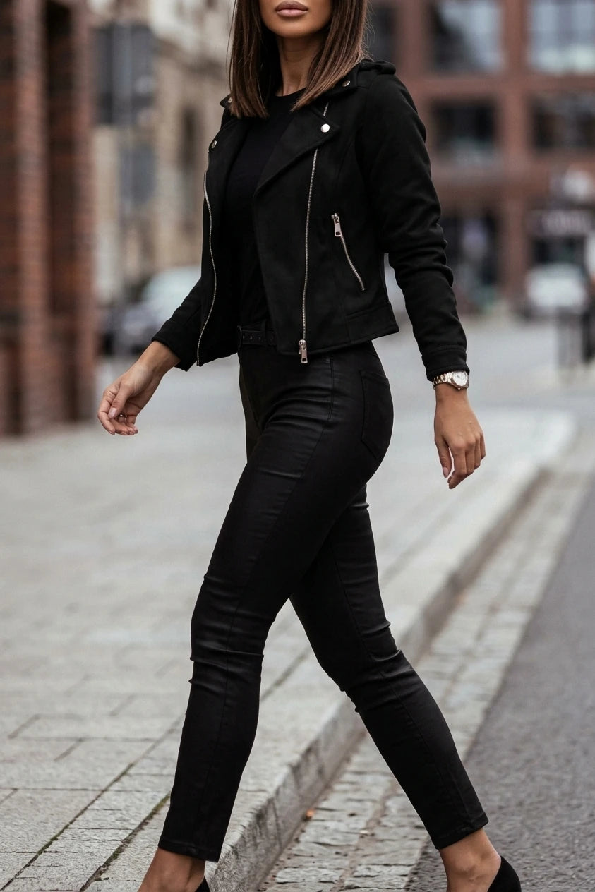 Women's Biker Jacket with Zip Detail and Tailored Fit — variant_front