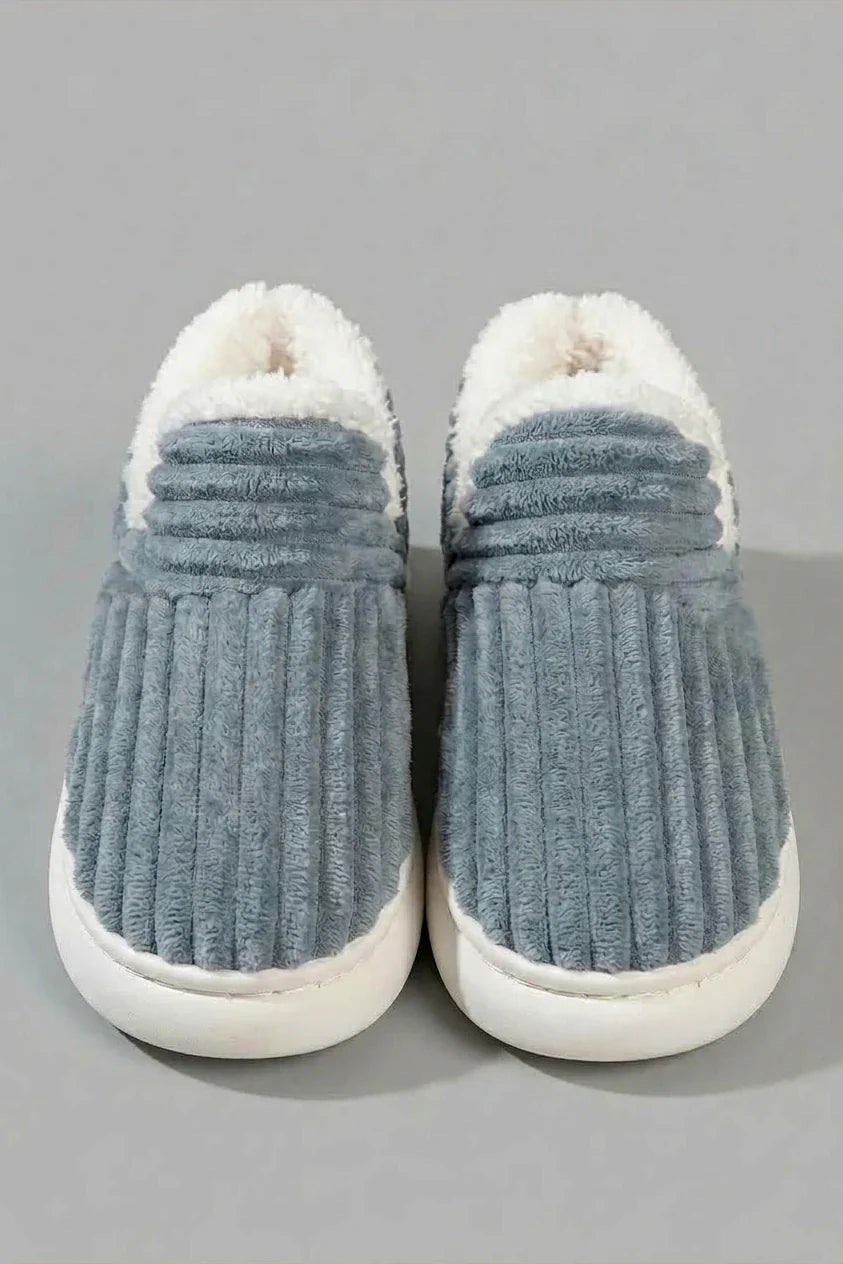 Autumn Winter Corduroy Slippers, Chunky Heel Fleece-Lined Warm Home Shoes, Thick Sole Couple Style Slides — variant_front