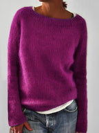 Fluffy Knit Sweater with Wide Round Neckline — variant_front