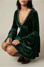 Mini Dress Women - Velvet Mini Dress with V-Neckline — variant_front