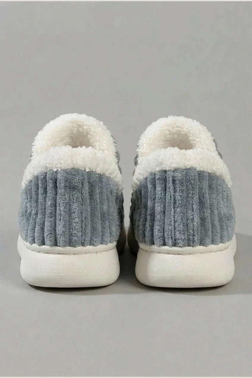 Autumn Winter Corduroy Slippers, Chunky Heel Fleece-Lined Warm Home Shoes, Thick Sole Couple Style Slides — variant_front