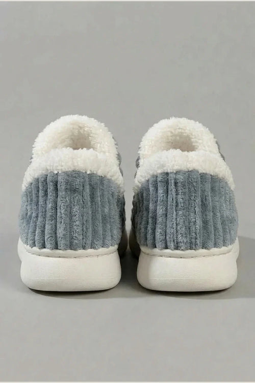 Autumn Winter Corduroy Slippers, Chunky Heel Fleece-Lined Warm Home Shoes, Thick Sole Couple Style Slides — variant_front