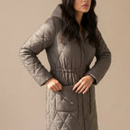 Women’s Long Quilted Puffer Coat – Faux Fur Collar Winter Coat — variant_front