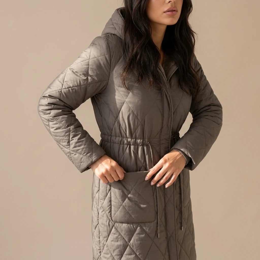 Women’s Long Quilted Puffer Coat – Faux Fur Collar Winter Coat — variant_front
