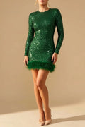 Mini Dress Women - Sequin Trim Dress with Feather Trim — variant_front