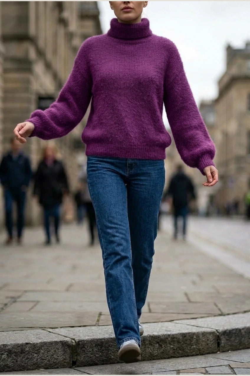 Scarlett | Women's Fluffy Turtleneck Loose Knit Sweater Jumper — variant_front