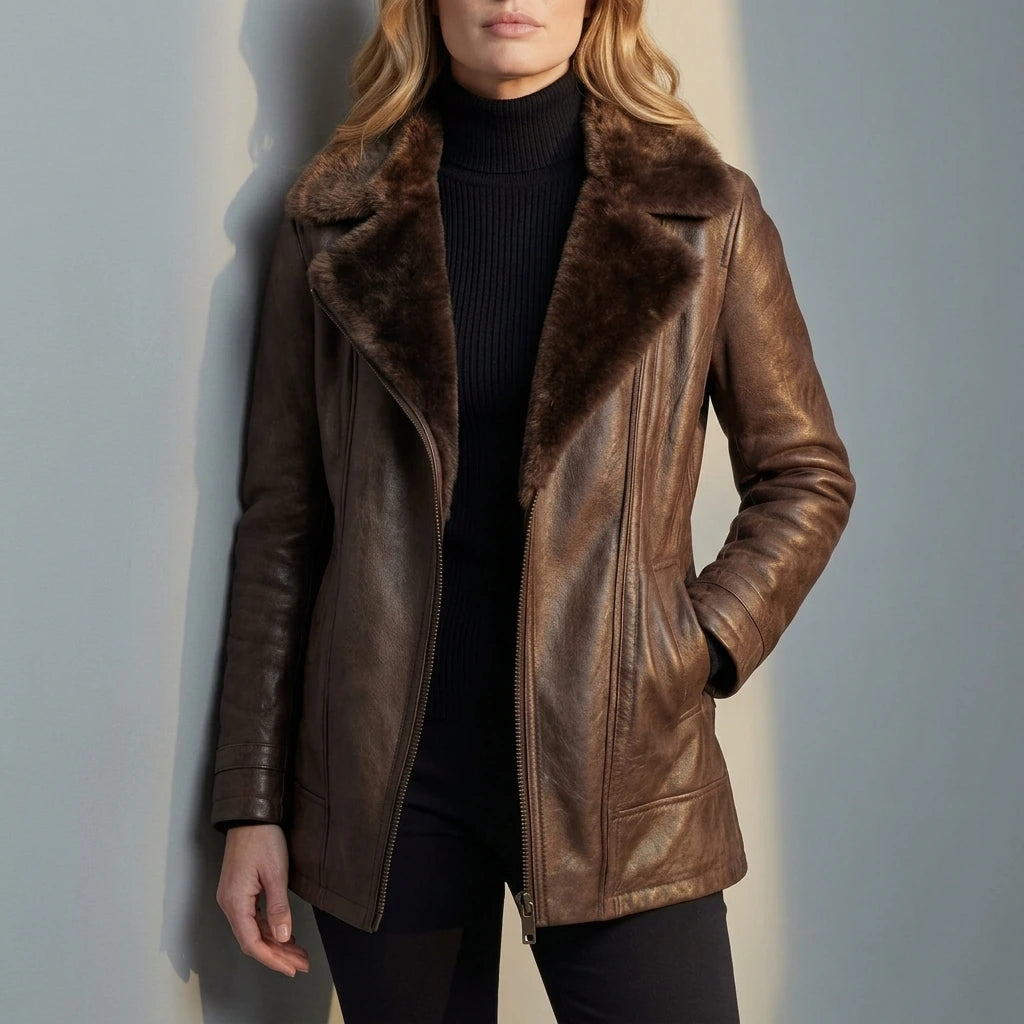 Ravella – Shearling-lined elegance – Leather jacket — variant_front