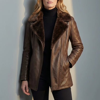 Ravella – Shearling-lined elegance – Leather jacket — variant_front