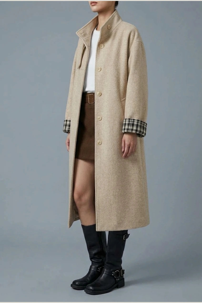 Women's Button-Front Wool-Blend Coat with Stand Collar — variant_front