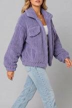 Montarello Women's Teddy Jacket Borg Collared Zip Up — variant_front