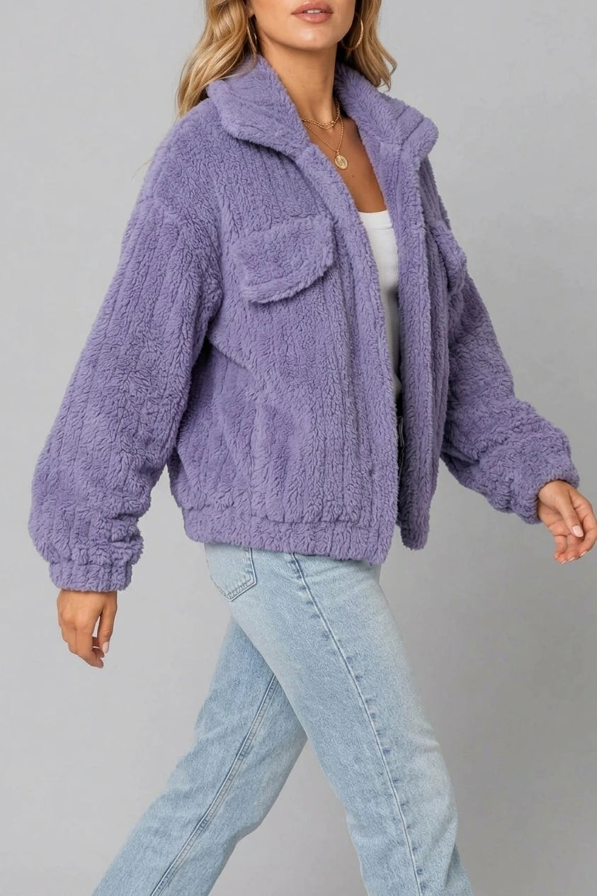 Montarello Women's Teddy Jacket Borg Collared Zip Up — variant_front