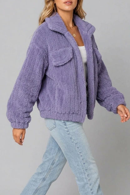 Montarello Women's Teddy Jacket Borg Collared Zip Up — variant_front