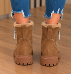 Warm Suede Ankle Boots with Fur Trim and Chunky Sole — variant_front
