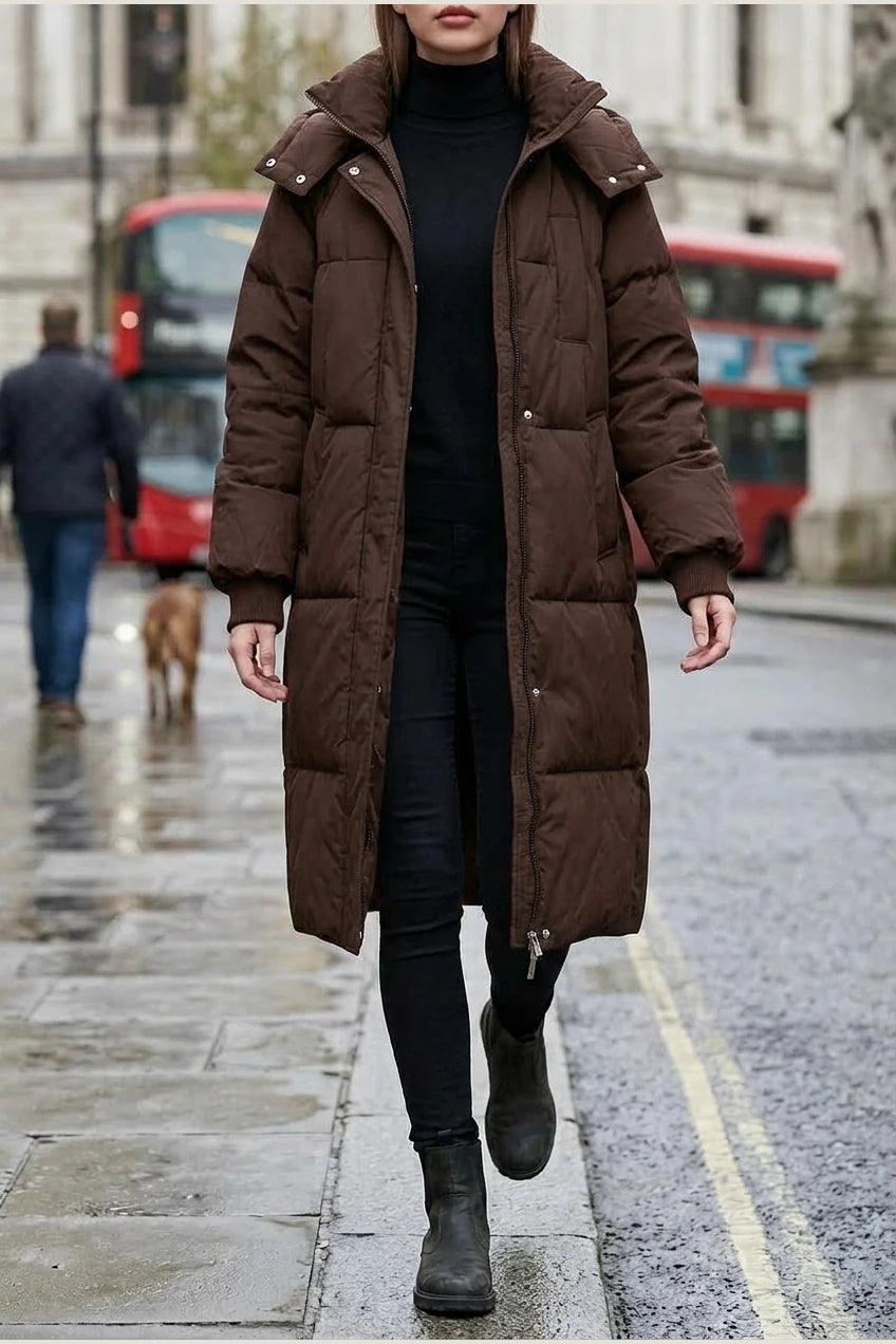 Gina™ - Classic Hooded Long Puffer Coat — variant_front