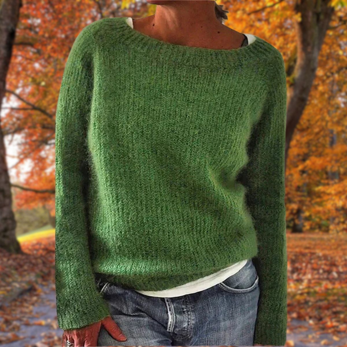Cosy Knit Sweater with Boat Neck and Long Sleeves — variant_front