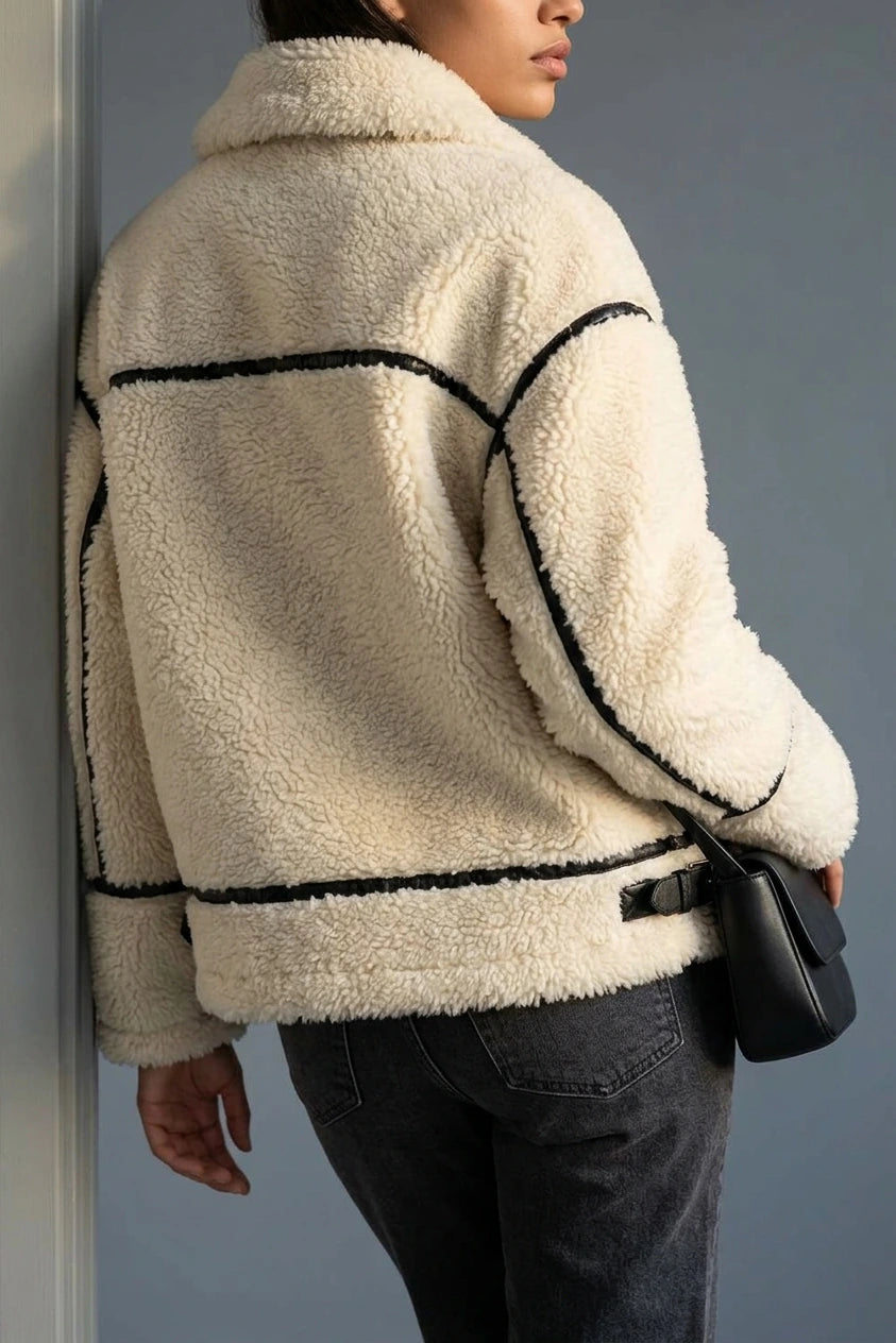 Women's Oversized Teddy Jacket with Contrast Trim — variant_front