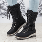 Insulated Lace Up Winter Boots with Knit Cuff and Buckle Detail — variant_front