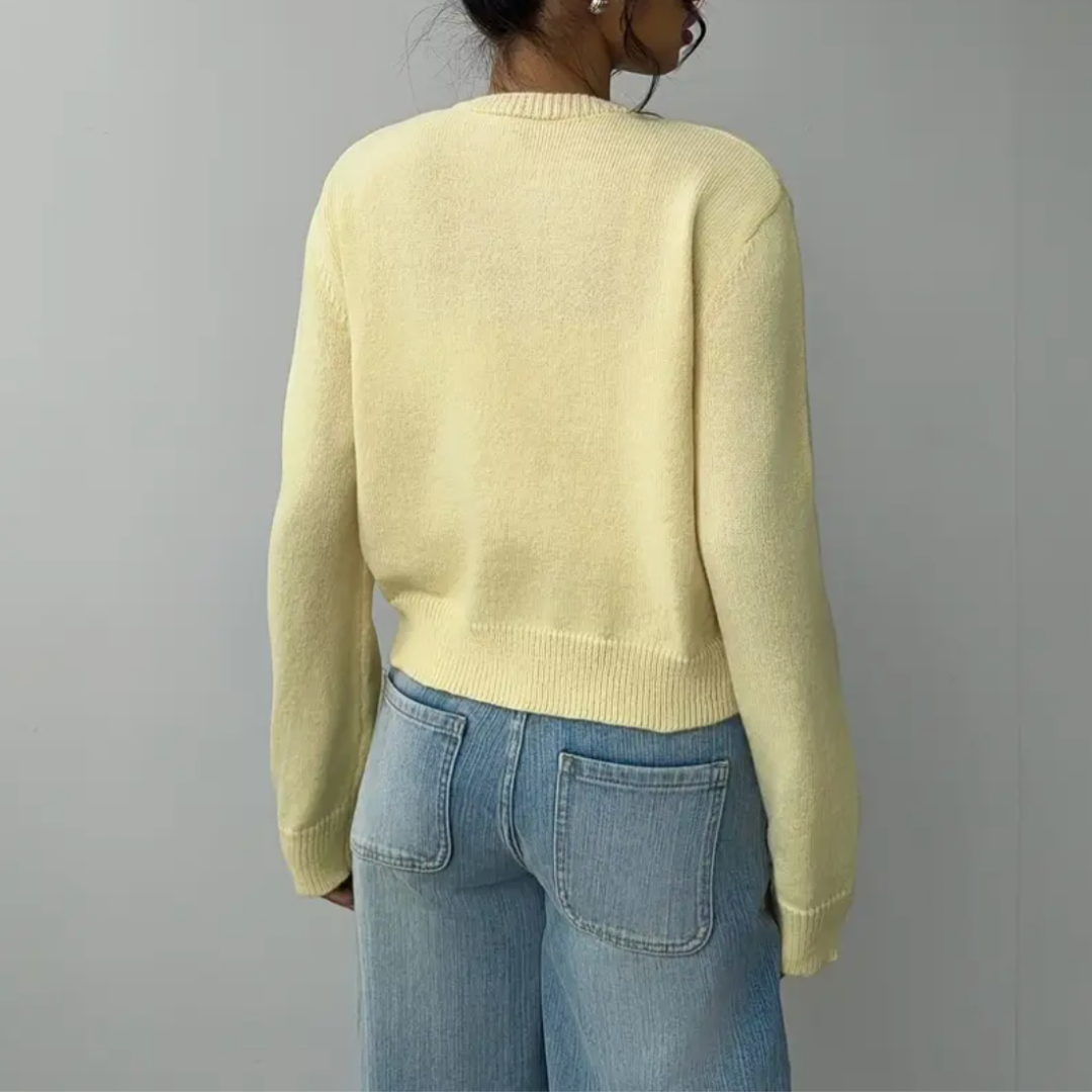 Soft Cropped Knit Cardigan with Round Neck — variant_front