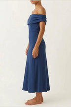 Scarlett | Women's Off-Shoulder Midi Cocktail Party Dress Cotton Blend — variant_front