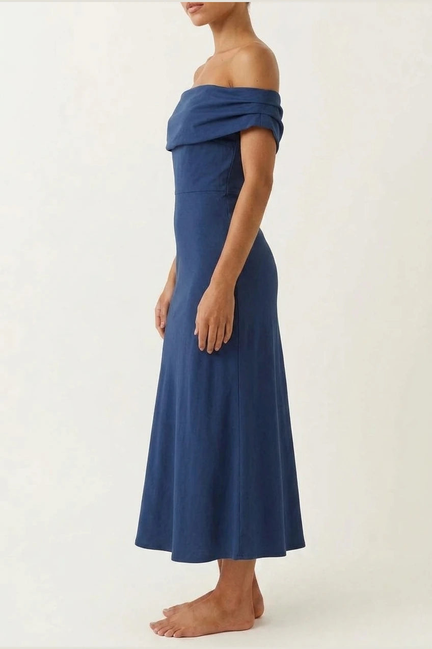Scarlett | Women's Off-Shoulder Midi Cocktail Party Dress Cotton Blend — variant_front