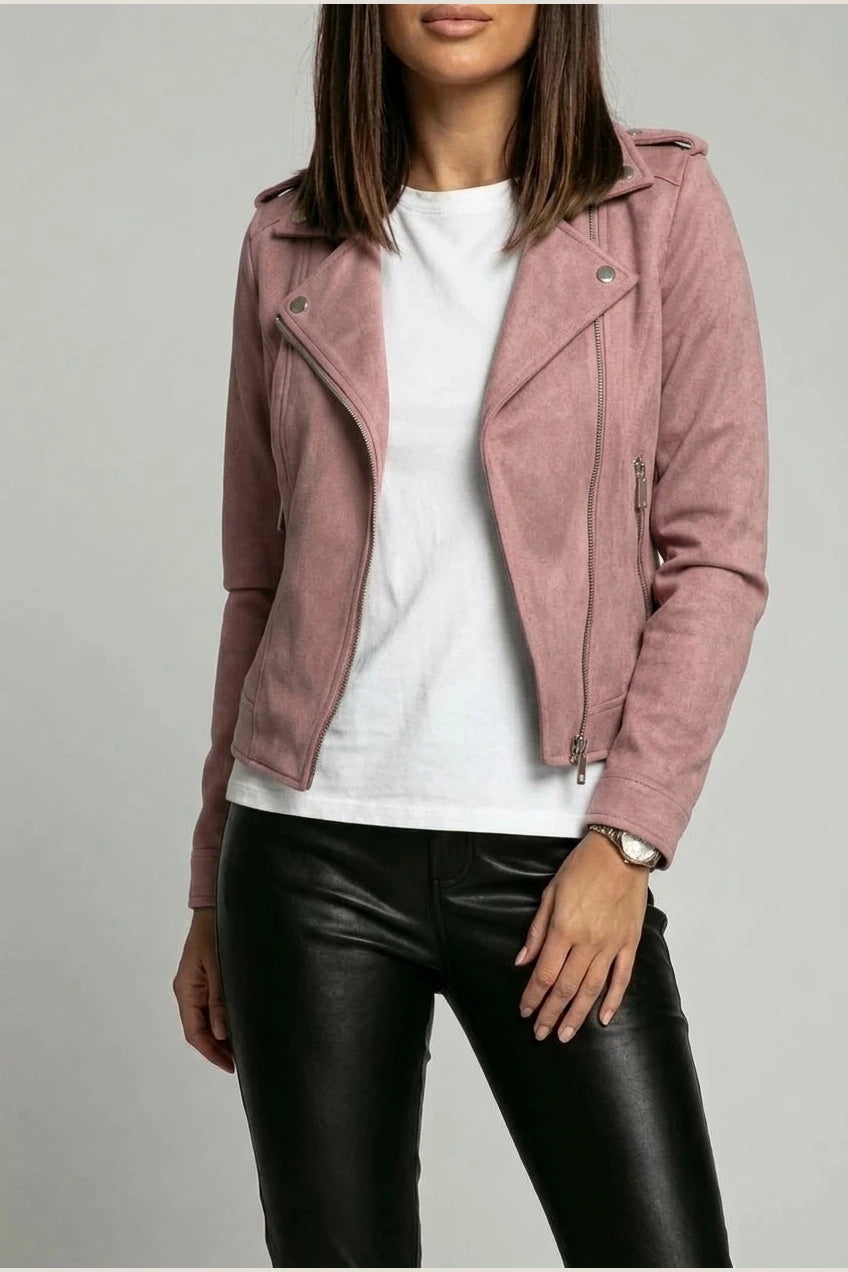 Women's Biker Jacket with Zip Detail and Tailored Fit — variant_front