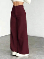 High Waist Wide Leg Corduroy Trousers with Flap Pockets — variant_front