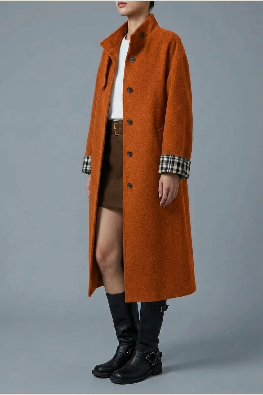 Women's Button-Front Wool-Blend Coat with Stand Collar — variant_front