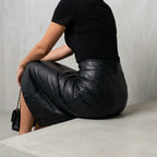 Women's High Waisted Faux Leather Midi Skirt - Palomine — variant_front