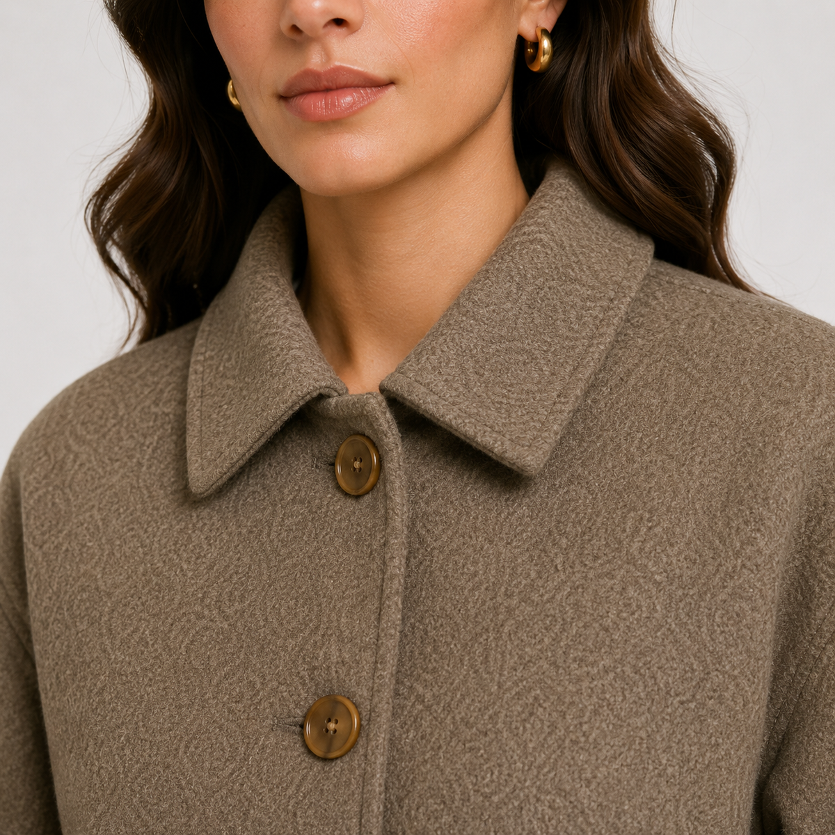 Taupe Relaxed Wool Jacket with Textured Finish and Satin Lining — variant_front
