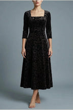 Scarlett | Women's Square Neck Velvet Floral Embossed Party Dress — variant_front