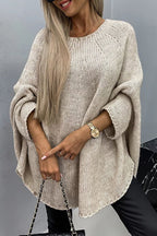 Oversized Cable Knit Sweater with Wide Sleeves and Round Neck — variant_front