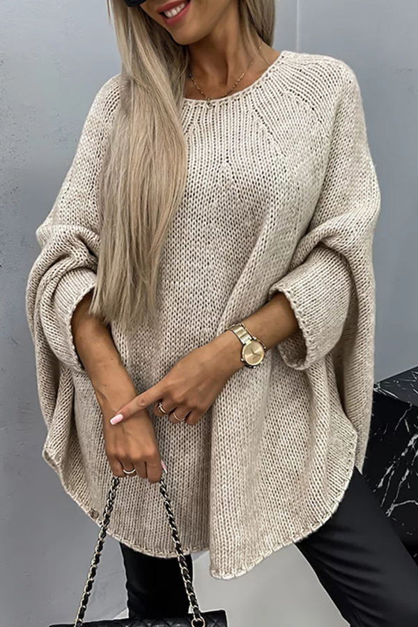 Oversized Cable Knit Sweater with Wide Sleeves and Round Neck — variant_front