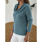 Ribbed Knit Sweater with Cowl Neck and Long Sleeves — variant_front