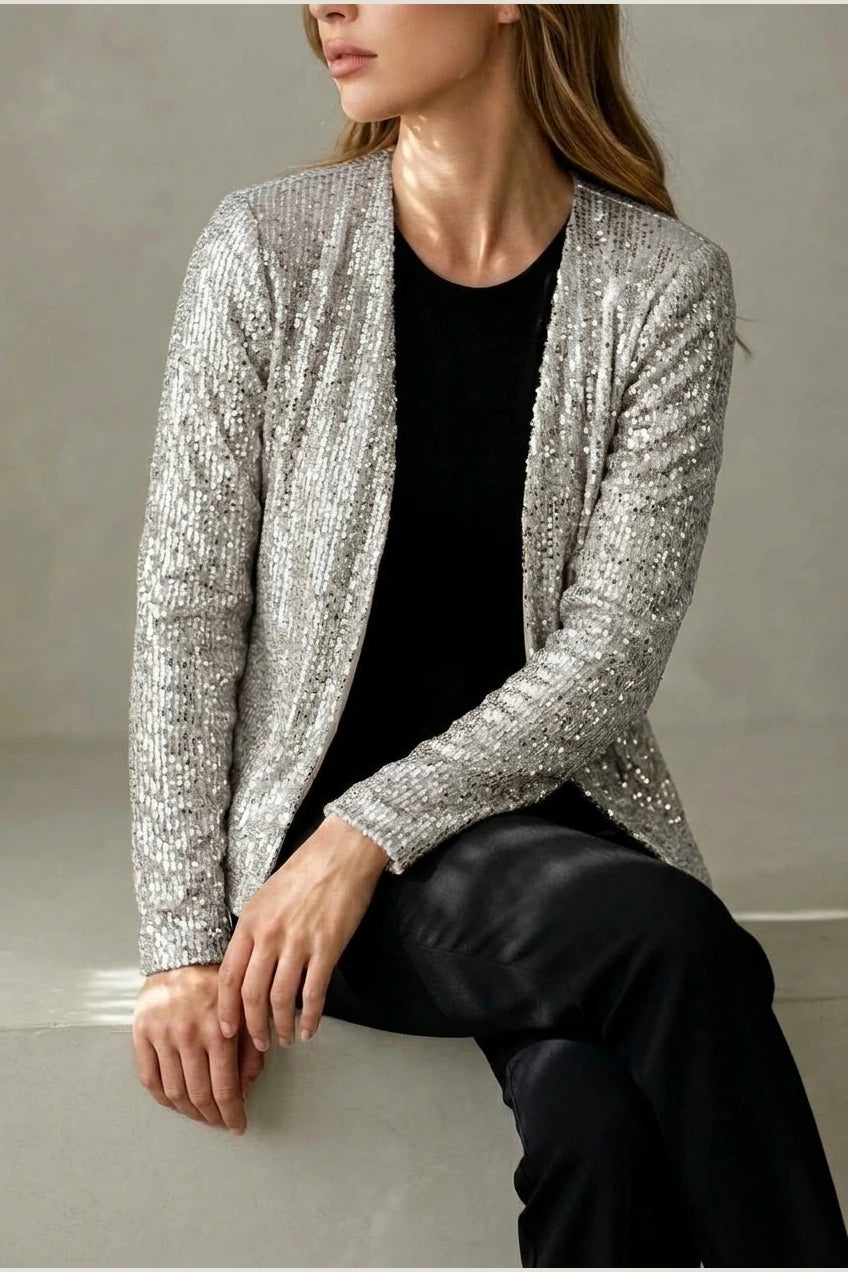 Aria | Women's Open Front Sequin Sparkle Party Jacket — variant_front