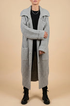 Phoebe | Women's Oversized Chunky Knit Lapel Longline Cardigan — variant_front
