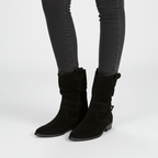 Slouchy Suede Ankle Boots with Strap and Block Heel — variant_front