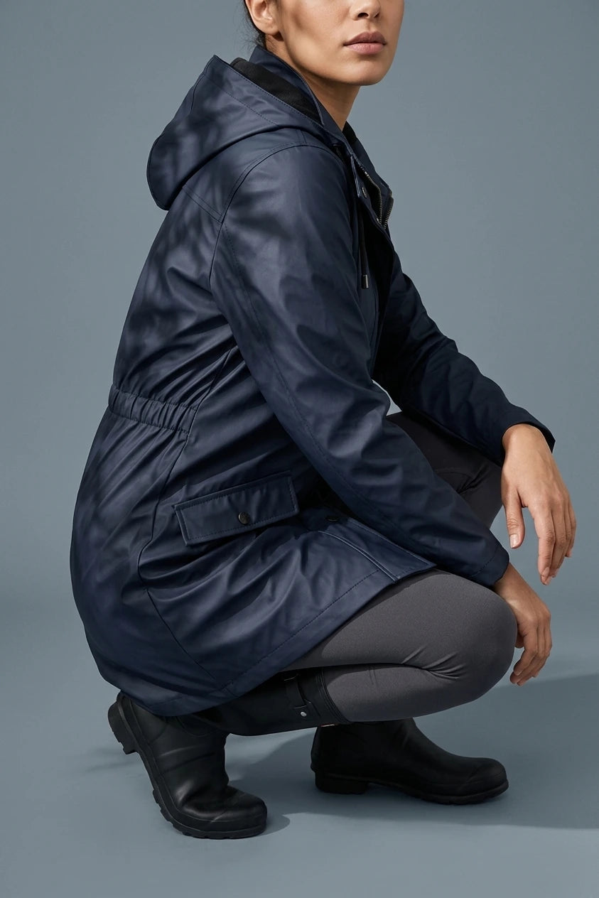 Hooded Waterproof Rain Jacket with Elasticated Waist and Flap Pockets — variant_front