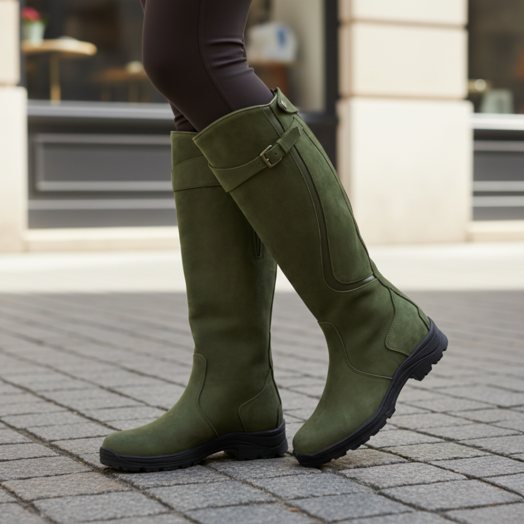 Waterproof Knee High Boots with Adjustable Buckle Strap — variant_front